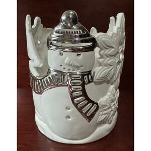Harry Slatkin Snowman Luminary Candle Holder 2011 Retired Signed Lrg Three Wick